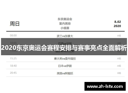 2020东京奥运会赛程安排与赛事亮点全面解析